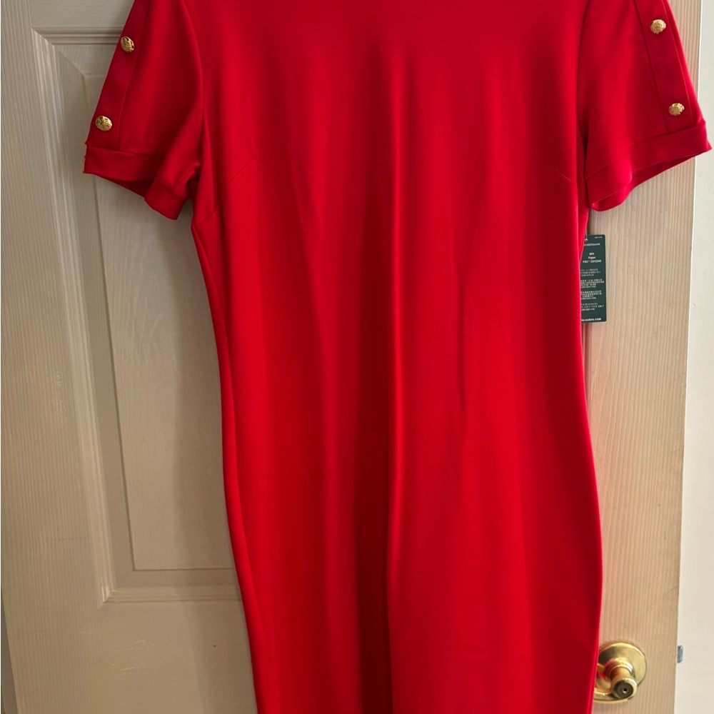 Lauren Ralph Lauren Red Mini Dress with Gold Buttons
